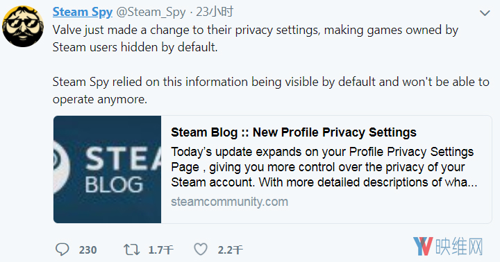 Steam限制数据访问 Steamspy称将停运 源于facebook事件影响 映维网资讯