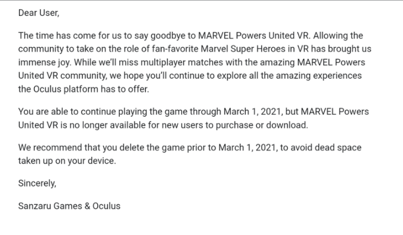 VR游戏《MARVEL Powers United VR》从Oculus下架了，或因漫威IP版权问题插图